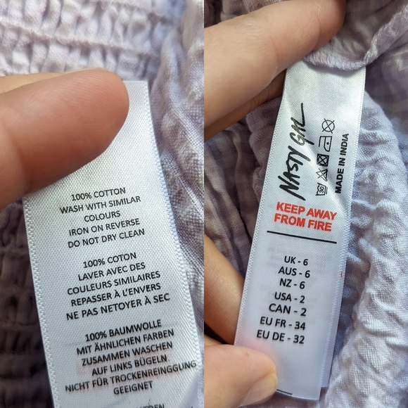 NASTY GAL Gingham Print Tiered Smocked Ruffle Hem Mini Dress in Lavender Size 2 - Picture 12 of 13